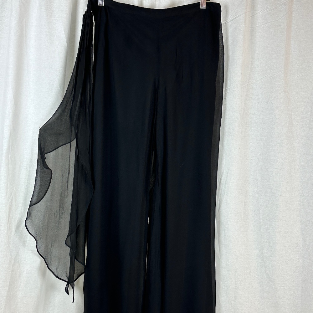 Cache Elegant Black Wide Leg Pants with Sheer Detail